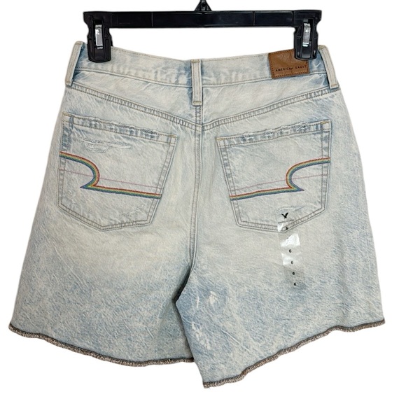 American Eagle Outfitters Pants - New American Eagle Rainbow embroidery High rise acid wash shorts light blue sz 6